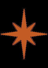 Orange eight-pointed star with sharp rays on black background