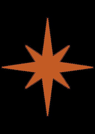 Orange eight-pointed star with sharp rays on black background