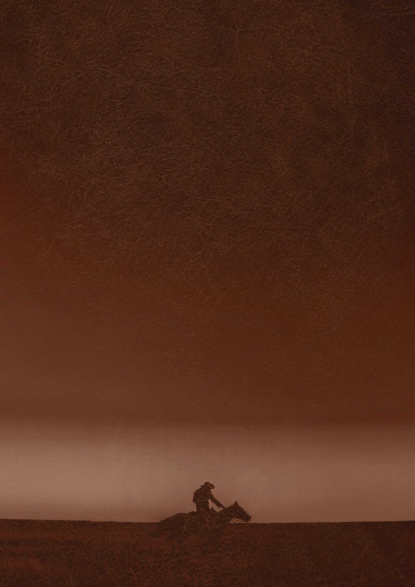 Silhouette of a lone figure sitting on rocky terrain against a brown, hazy desert landscape